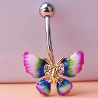 2213400863  Esmalte Colar Butterfly Piercing Navel Belly Button Rings 3colores