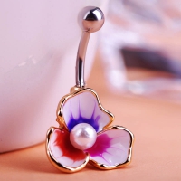 7613400005 Fashion Pearl Flower  Piercing Navel Belly Button Rings 4 colores